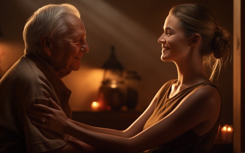 massage therapist talking to a patient with arthritis