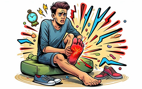 person experiencing symptoms of foot cramps