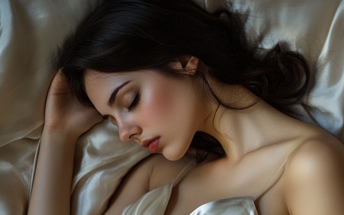 female sleeping on a silk pillowcase to protect hair