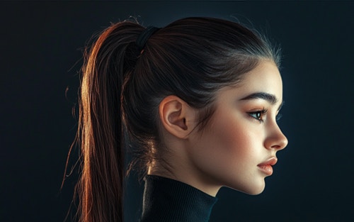 woman tight ponytail hair style
