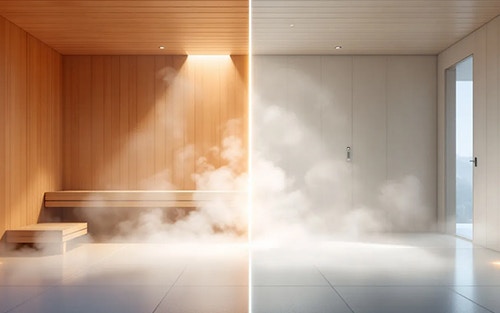 side-by-side comparison of a sauna and a steam room