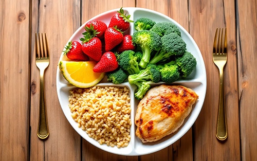 balanced diet plate - various food groups rich in vitamins and minerals