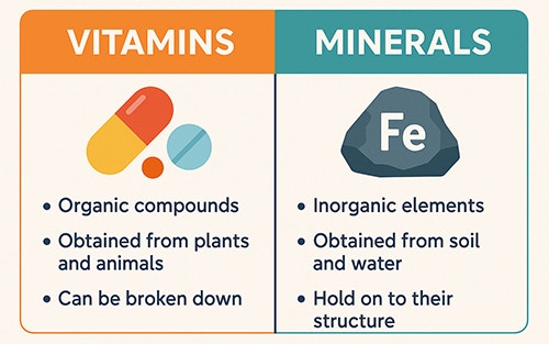 comparison of vitamins and minerals - key differences