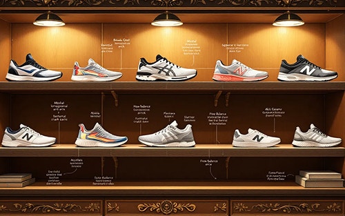 variety of supportive shoes displayed on a store shelf