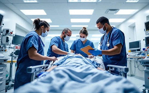 adrenal crisis medical emergency symptoms and ER team in a hospital setting